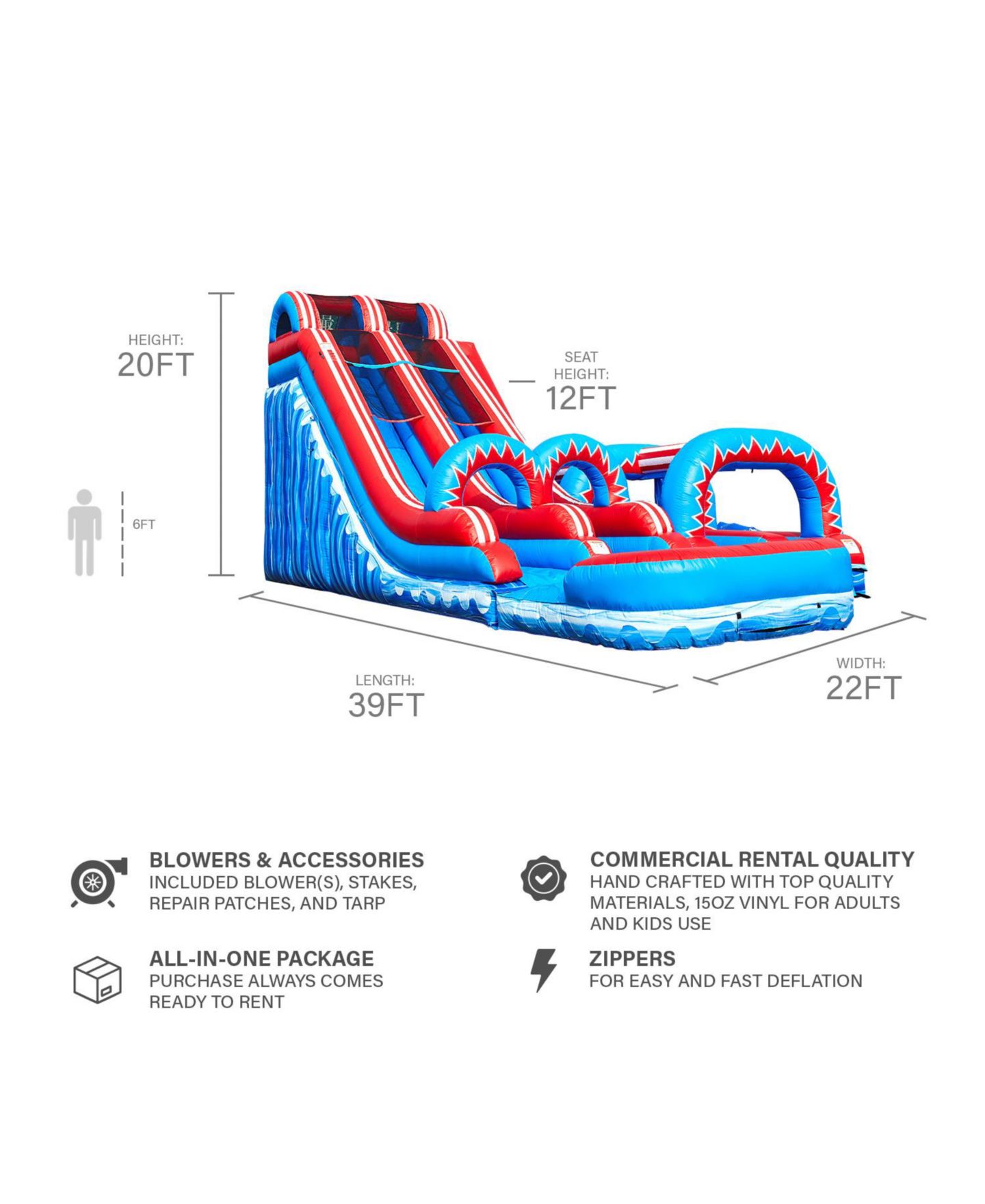 Детская игрушка Jumporange Flash Dual Lane Slide 20 Ft Vinyl 5 in 1 Slip N Slide, Up to 4 Players, Ages 6+, цвет: Open Miscellaneous — фото 6