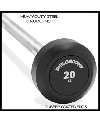 Rubber Fixed Barbell, 20 LB Pre-Loaded Weight Straight Bar for Strength Training & Weightlifting