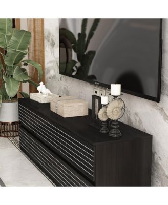 TV stand with 6 drawers, media console with embossed texture, entertainment center in black wood