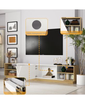 2-door TV stand, white wood entertainment center, art design media console