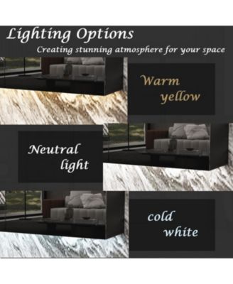 Black wall-mounted TV stand, entertainment center with five drawers, media console with light strip