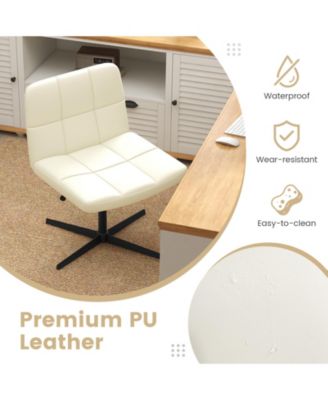 PU Leather Upholstered Cross-legged Office Chair with Oversized U-shaped Seat for Home Office Make Up