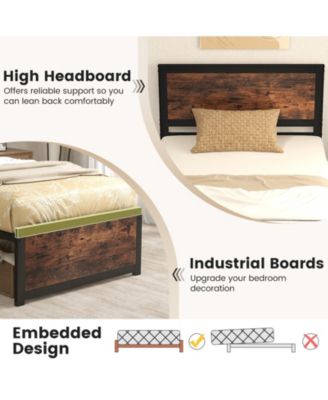Twin Size Bed Frame Metal with High Headboard and Mute Bars-Twin Size