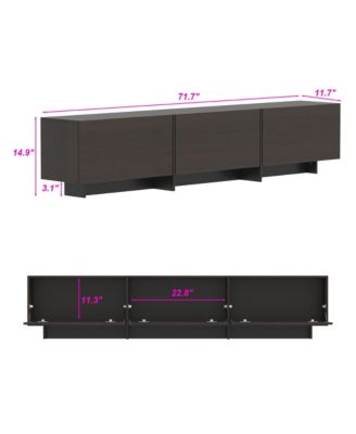 Flip-down 3-door TV stand, black wood media console, multi-purpose entertainment center