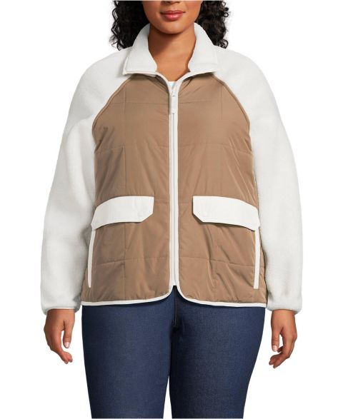 Женские куртки Lands' End Plus Size Mixed Media High Pile Fleece Jacket