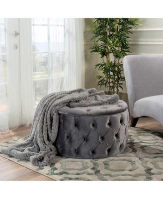 Round Velvet Ottoman Upholstered Footstool for Living Room or Bedroom Soft Polyester Fabric Comfortable Seating Option