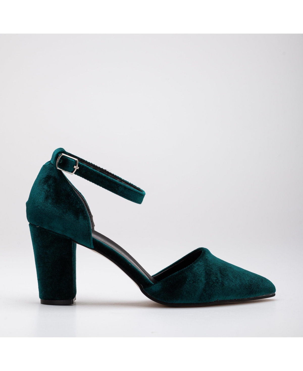 Gisele Closed Toe High Block Heels - Teal blue velvet