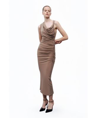 Women's Midi Dress with Gathered Detail