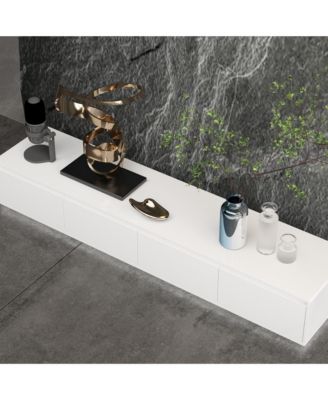 TV stand with 4 drawers, media console with light strip, entertainment center in white wood