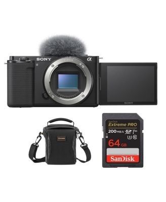 ZV-E10 Mirrorless Camera Body, Black Bundle with, 64GB SD Memory Card, Shoulder Bag