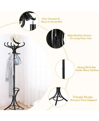 Wood Standing Hat Coat Rack with Umbrella Stand