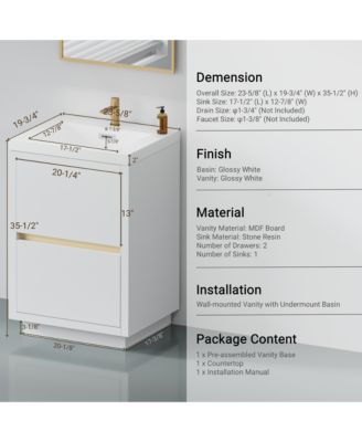 24" Freestanding Bathroom Vanity with Sink, Bathroom Storage Vanity Cabinet with Stone Resin Countertop and Soft Close Drawers