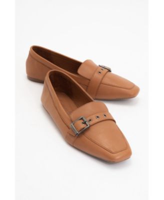 Noir Leather Flat Loafers (Women)