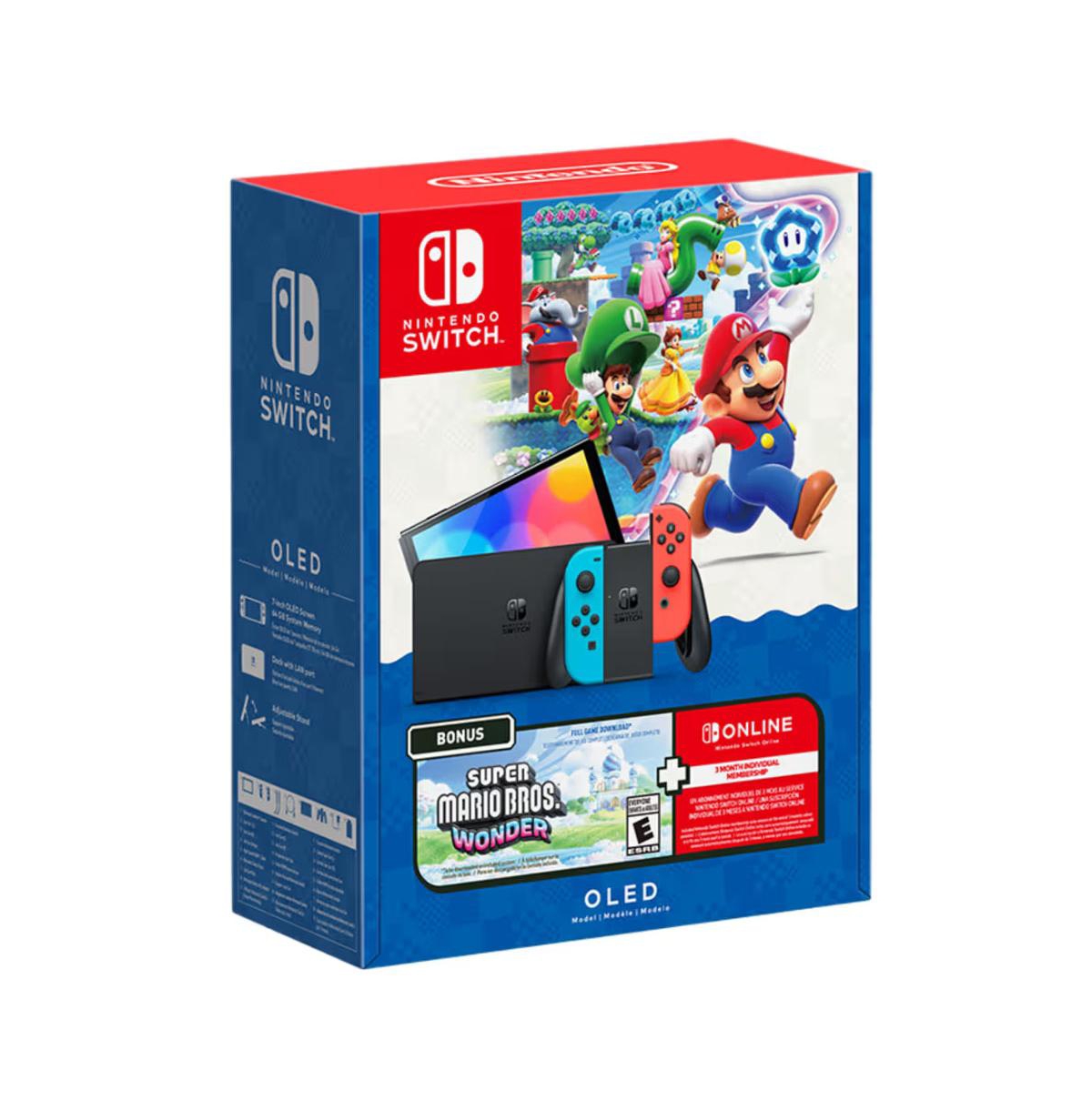 Nintendo Switch Oled Super Mario Bros. Wonder Bundle with 3 Month Online Membership - Blue
