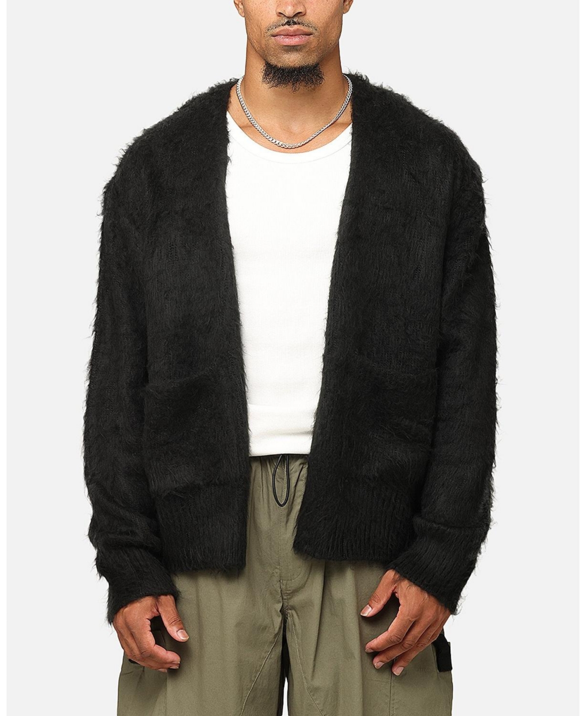 Men's Fuzzy Cardigan - Black