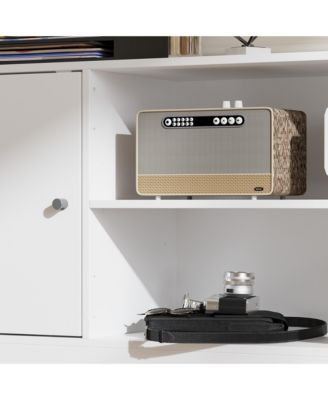 Black four-door TV stand, media console with movable shelves, multi-purpose entertainment center