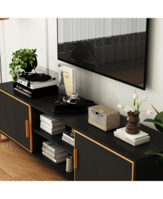 TV Stand with 2 Doors and Metal Handles and Feet, Media Console, Entertainment Center