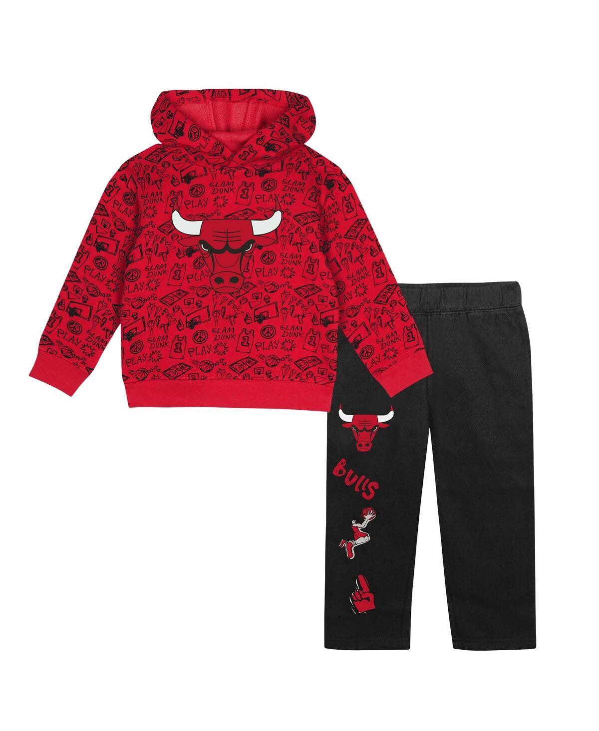 Outerstuff Toddler Red Chicago Bulls Give And Go Pullover Hoodie And Sweatpants Set In Red