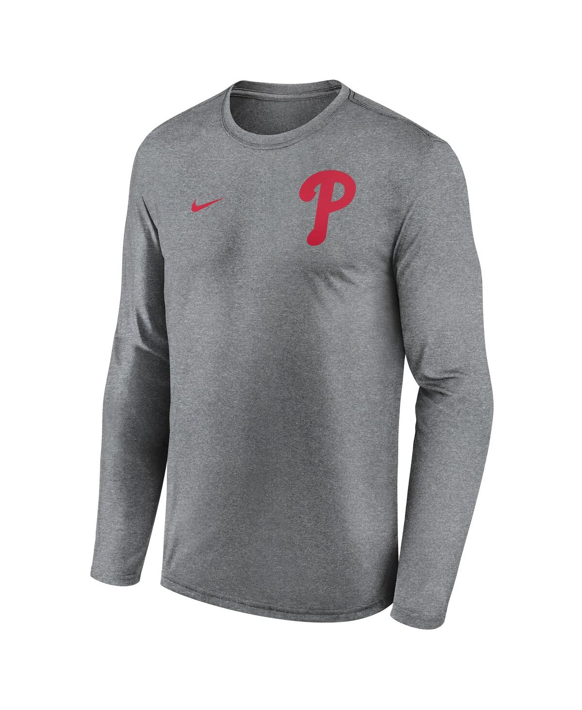 Nike Heather Charcoal Philadelphia Phillies 2-hit Legend Performance Long Sleeve T-shirt In Gray