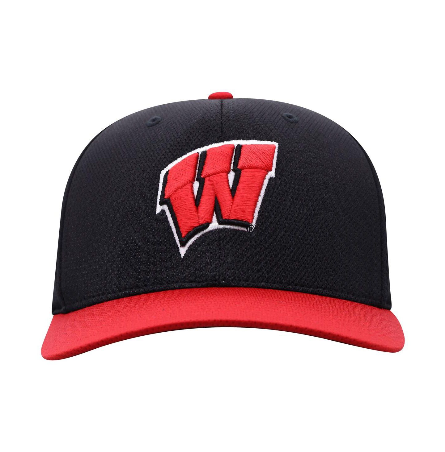 Мужская кепка Top of the World Black Wisconsin Badgers Reflex Fitted Hat — фото 1