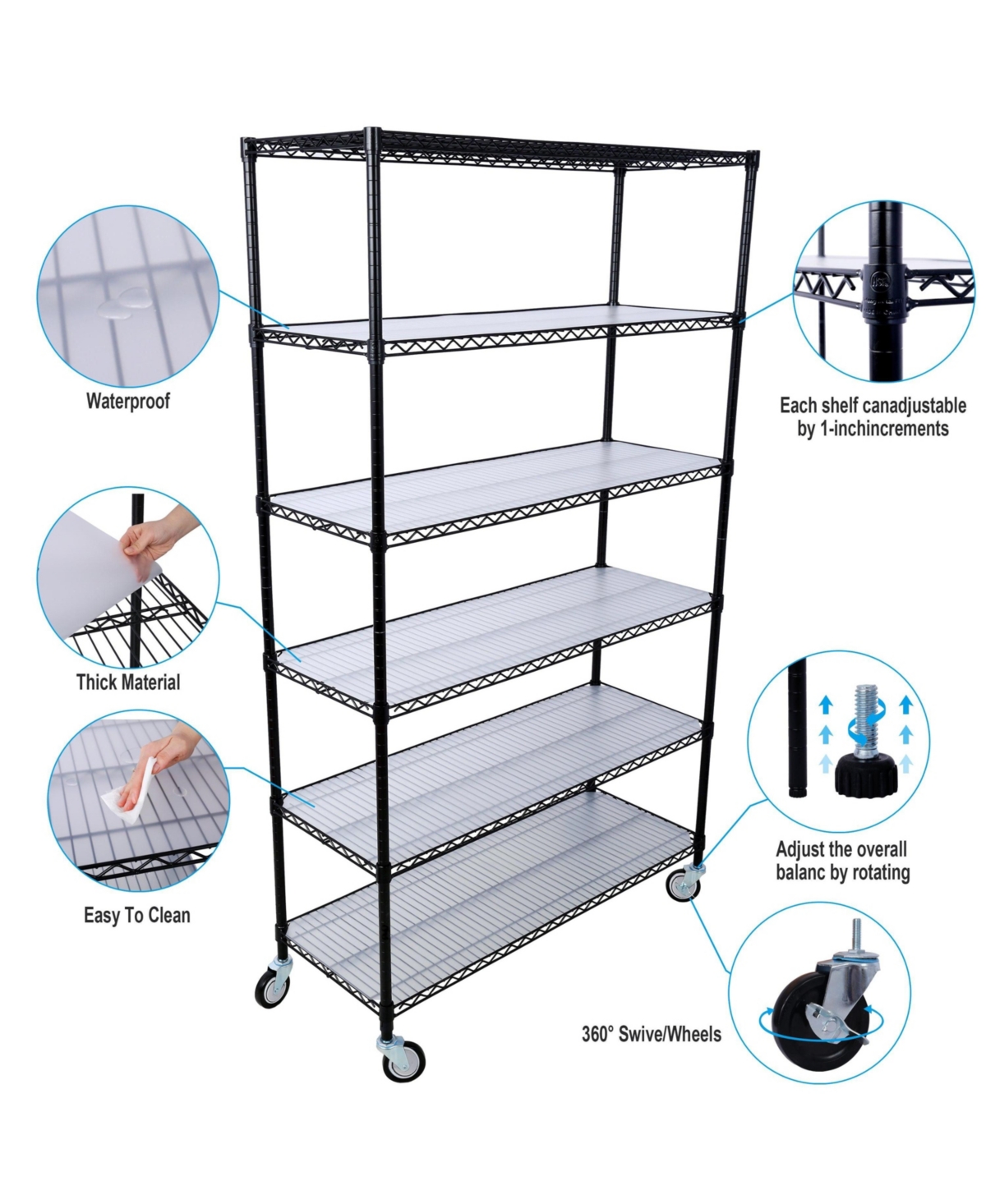6 Tier 6000lbs Capacity Nsf Metal Shelf Wire Shelving Unit, Heavy Duty Adjustable Storage Rack with Wheels & Shelf Liners for Commercial Grade Utility