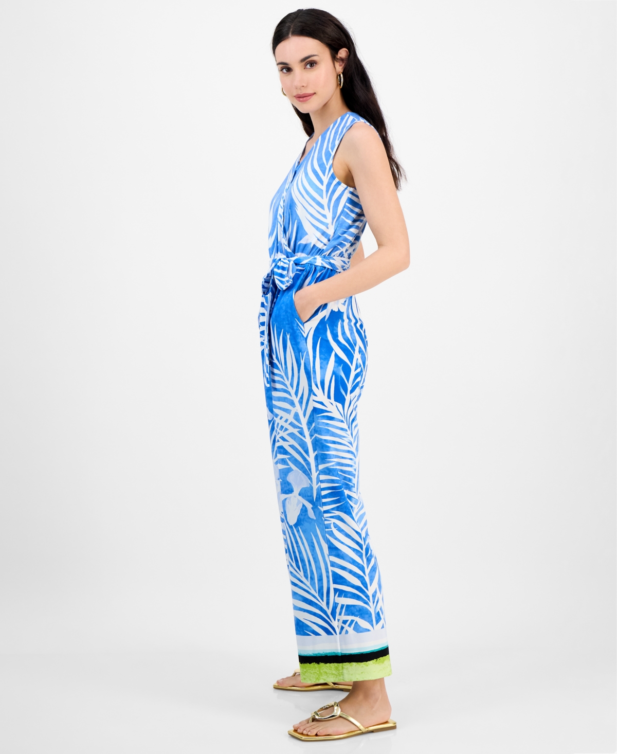 Inc International Concepts Petite Printed Tie-waist Jumpsuit, Exclusively At Macy's