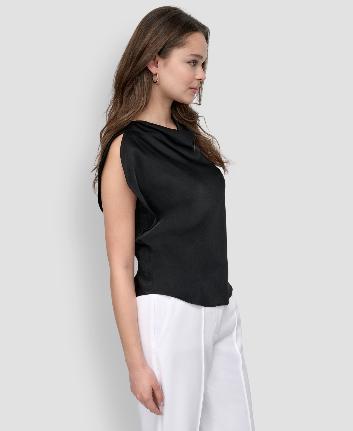 Dkny Petite Draped Boatneck Slit-Sleeve Blouse