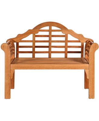 49 Inch Eucalyptus Wood Outdoor Folding Bench with Backrest Armrest for Patio Garden