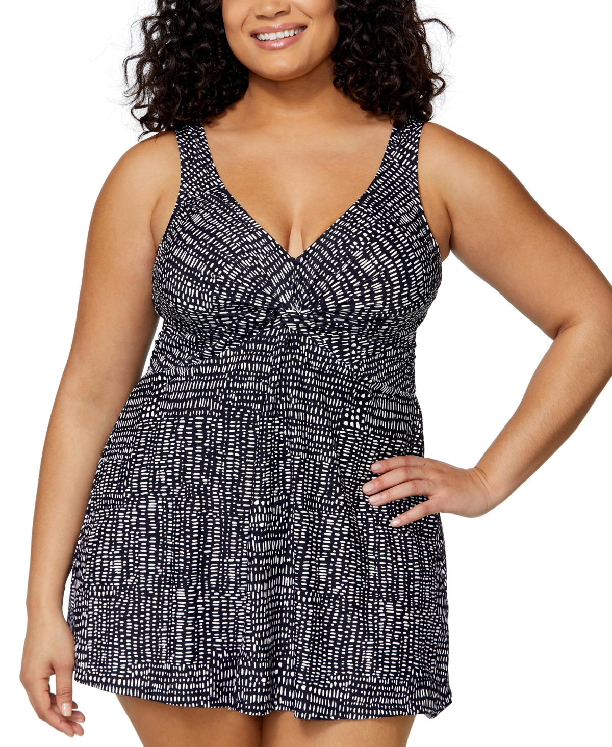 Plus Size Magnolia Twist-Front Underwire Swim Dress, Exclusively at Macys - Black