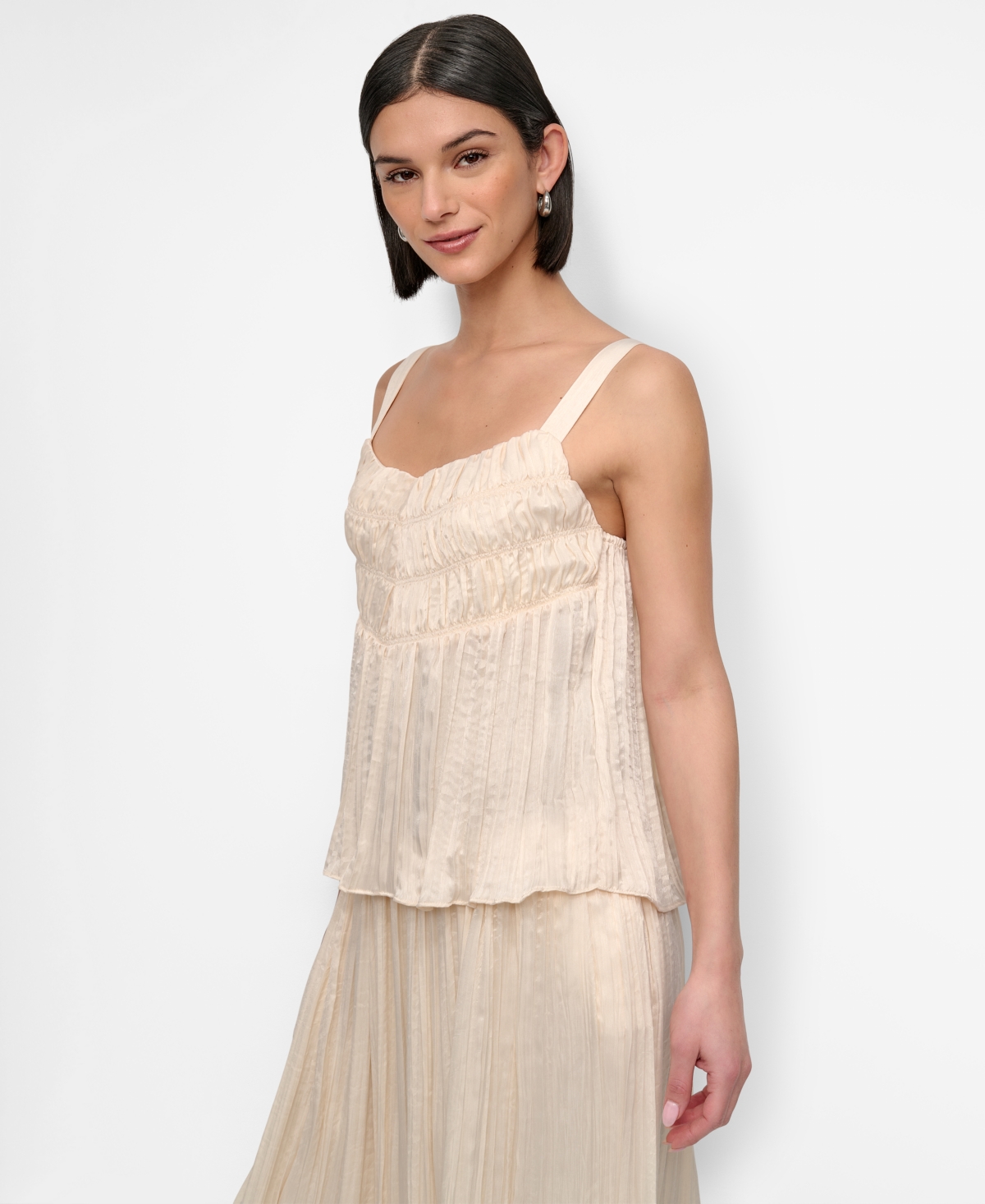 Dkny Women's Crushed Crease Smocked Sleeveless Top