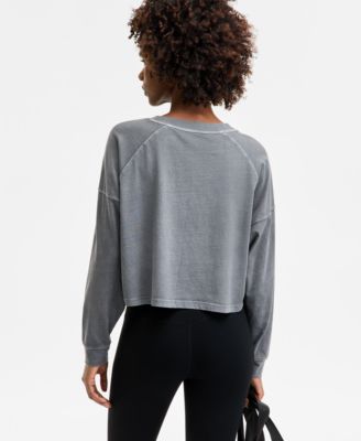 Women's Distressed Long-Sleeve Cropped Top