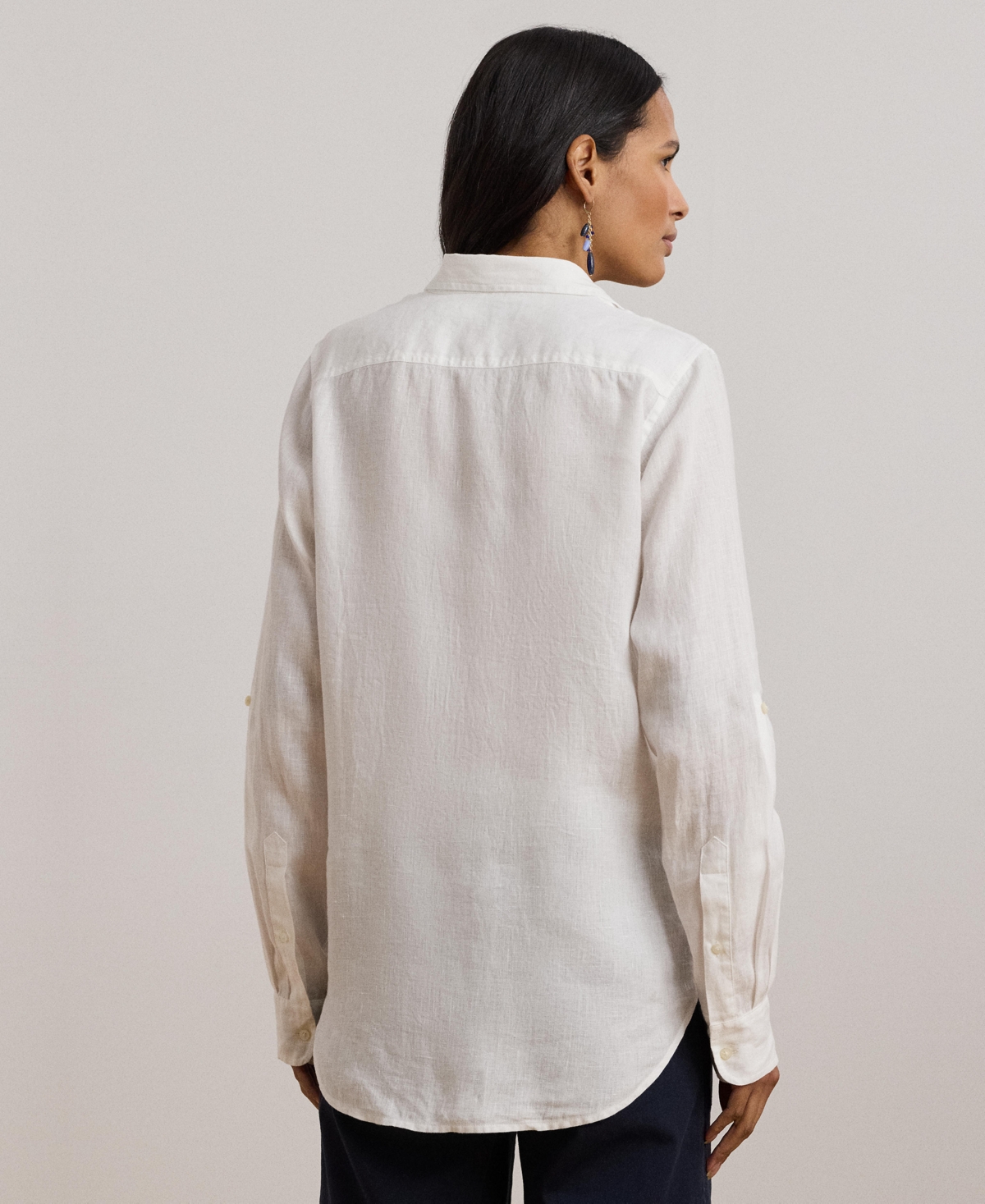 Ralph Lauren 100 Linen Womens Relaxed Fit Print Roll Tab Sleeve Shirt P Xs 3x In White