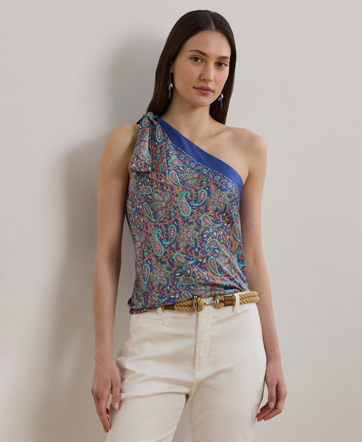 Women's Paisley Twill One-Shoulder Blouse - Blue Multi