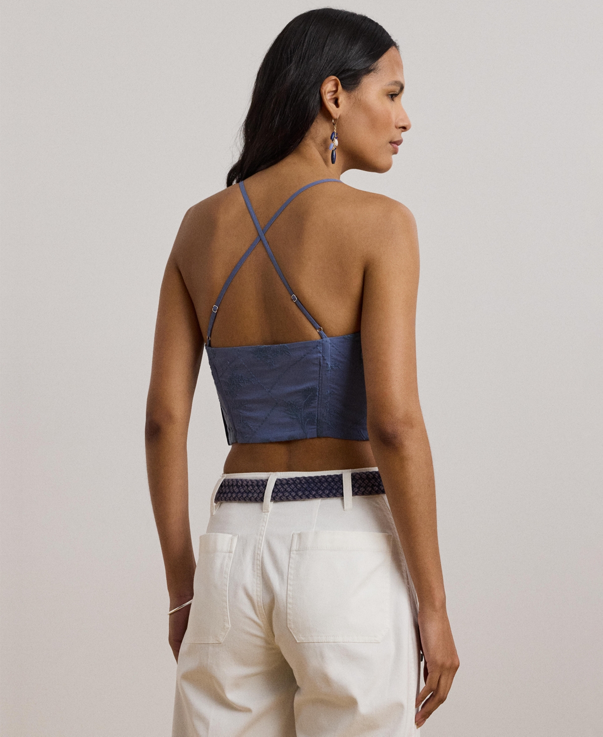Ralph Lauren Women's Floral-embroidered Voile Cropped Bustier