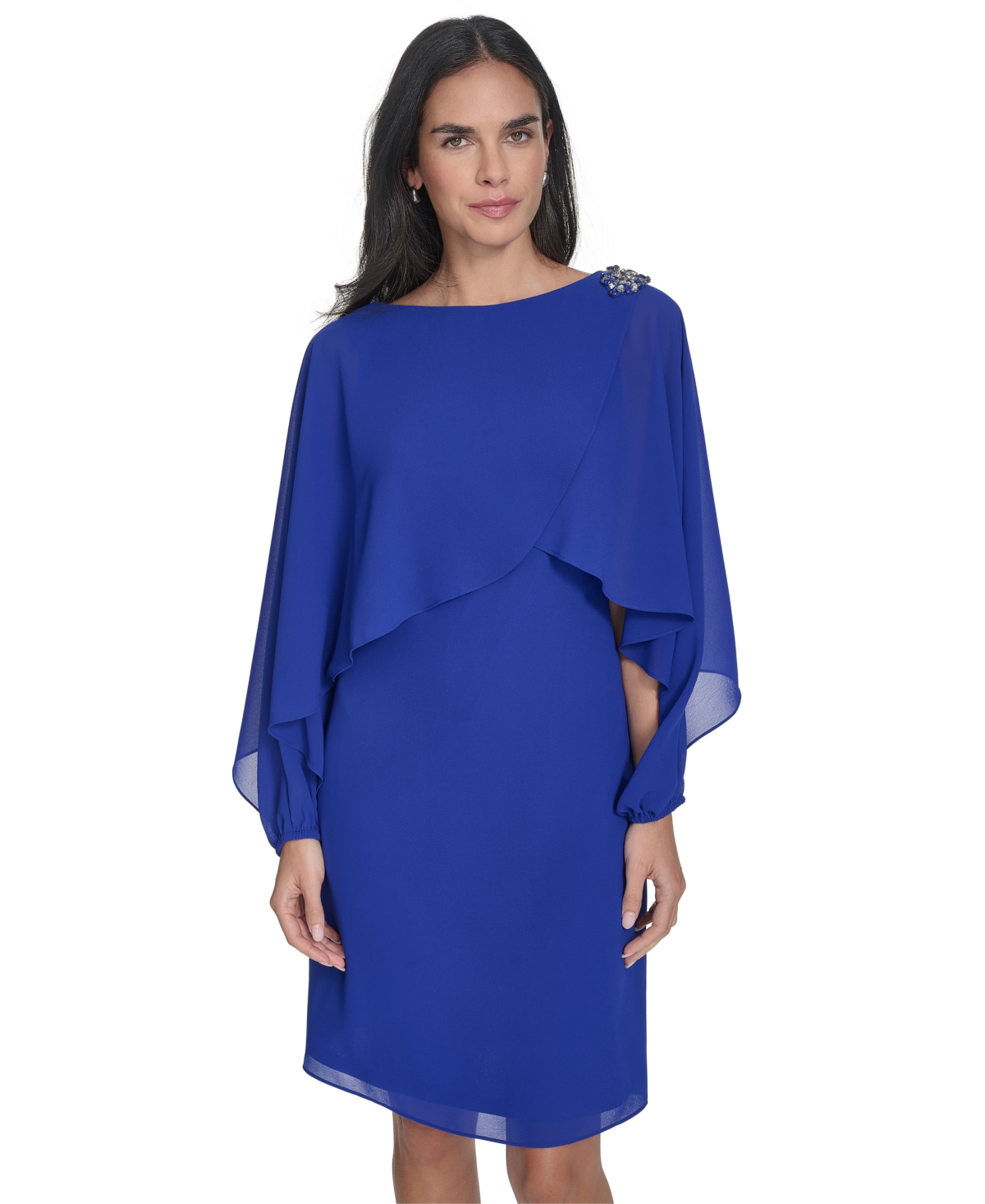 Jessica Howard Women's Long Sleeve Cape-overlay Shift Dress