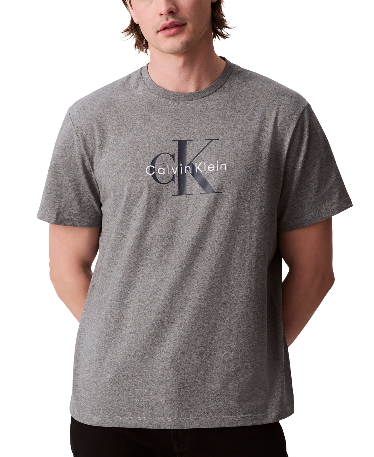 Calvin Klein Men's Monogram Logo Tee In Medium Grey Heather