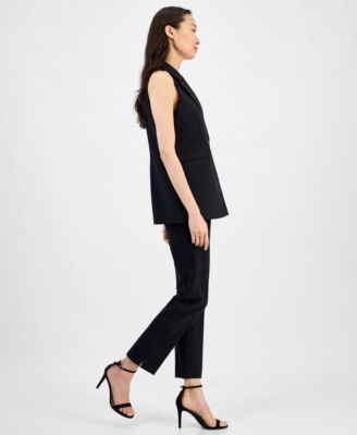 ANNE KLEIN WOMENS SLEEVELESS NOTCHED COLLAR ONE BUTTON BLAZER PULL ON STRAIGHT LEG ANKLE PANTS 
