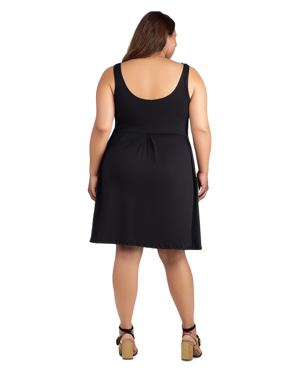 24seven Comfort Apparel Plus Size Sleeveless Midi Fit And Flare Pocket Dress In Black