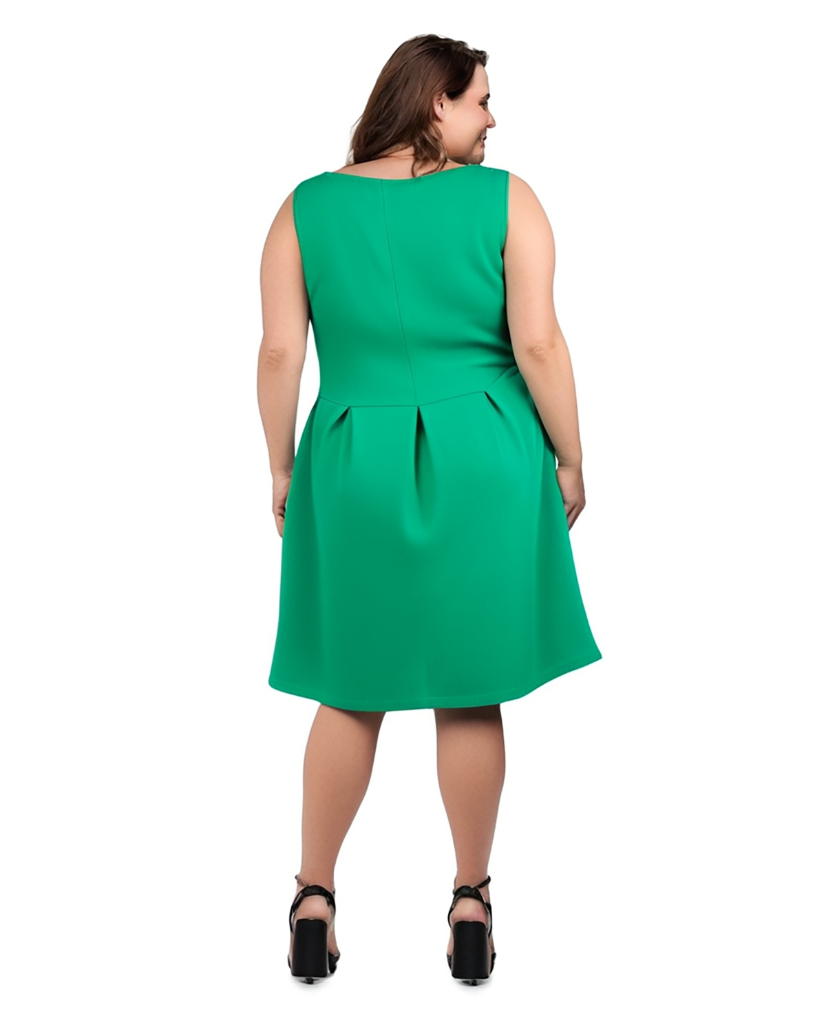 24seven Comfort Apparel Plus Size Sleeveless Midi Fit And Flare Pocket Dress In Green