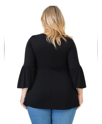 Plus Size Long Bell Sleeve Flared Tunic Top