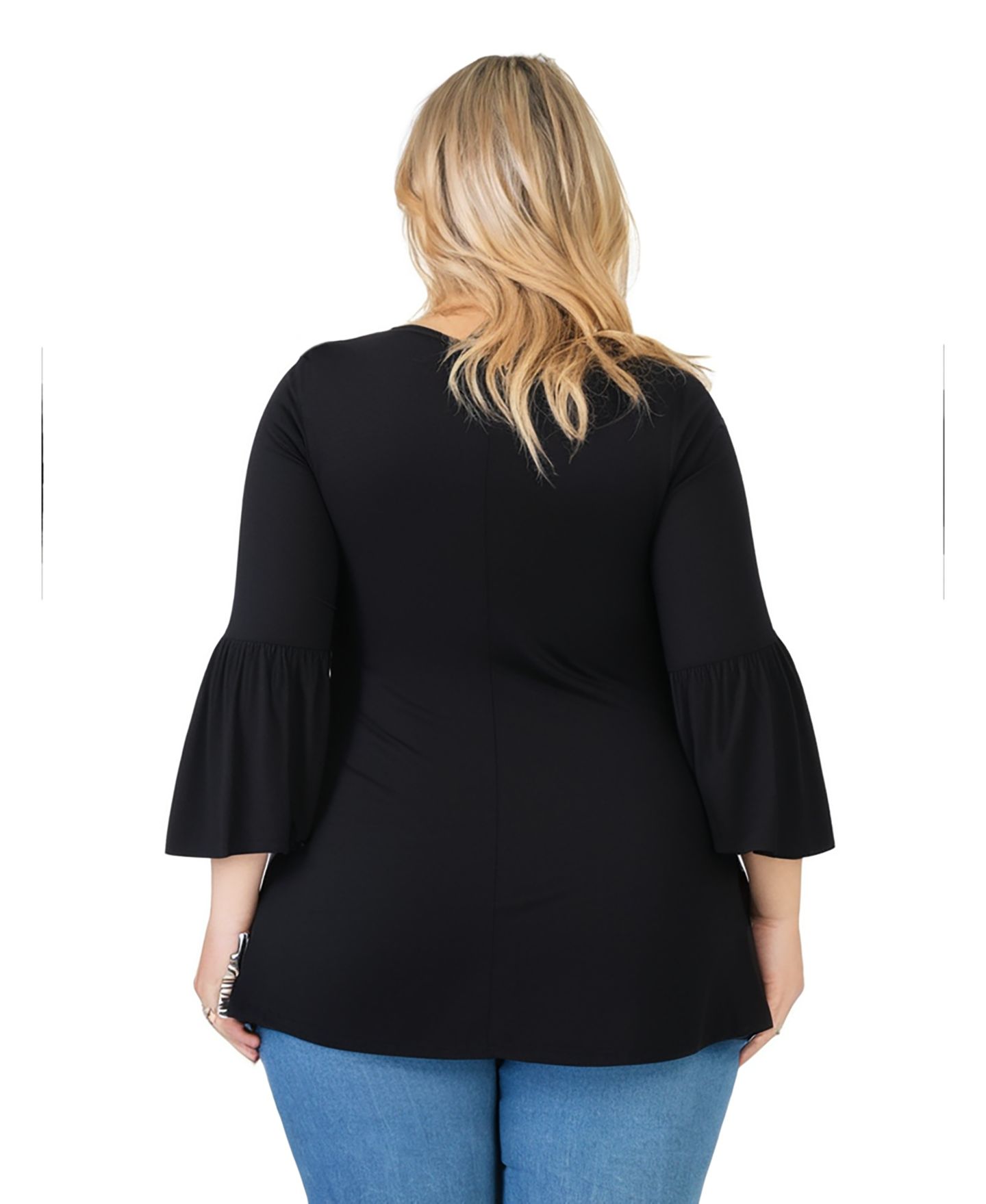 Женский топ 24seven Comfort Apparel Plus Size Long Bell Sleeve Flared Tunic Top, цвет: Чёрный — фото 2