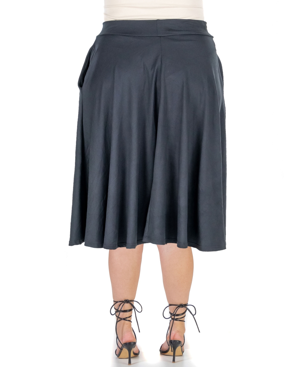 24SEVEN COMFORT APPAREL PLUS SIZE ELASTIC WAIST PLEATED POCKET MIDI SKIRT 