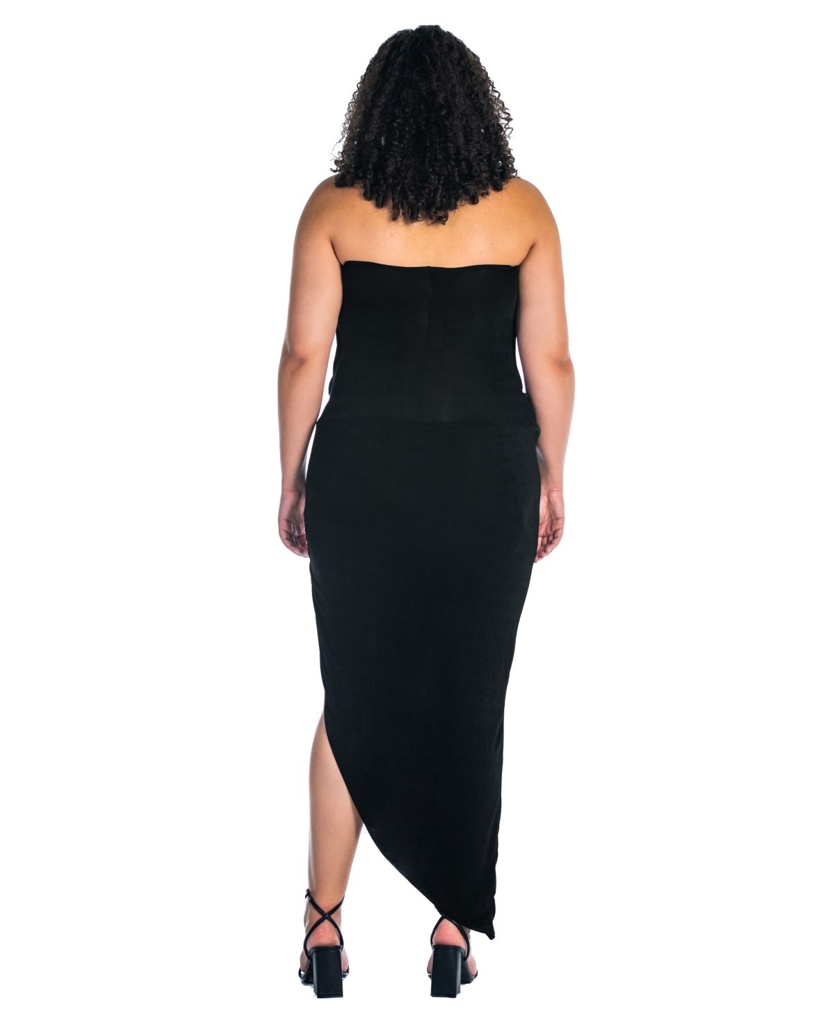 24seven Comfort Apparel Plus Size Cowl Neck Long Asymmetrical Backless Halter Dress In Black