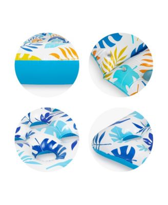 2 Piece Float Set Lounger Inflatable Pool Floats Reclining Chair Pedal Cup Holder White Blue