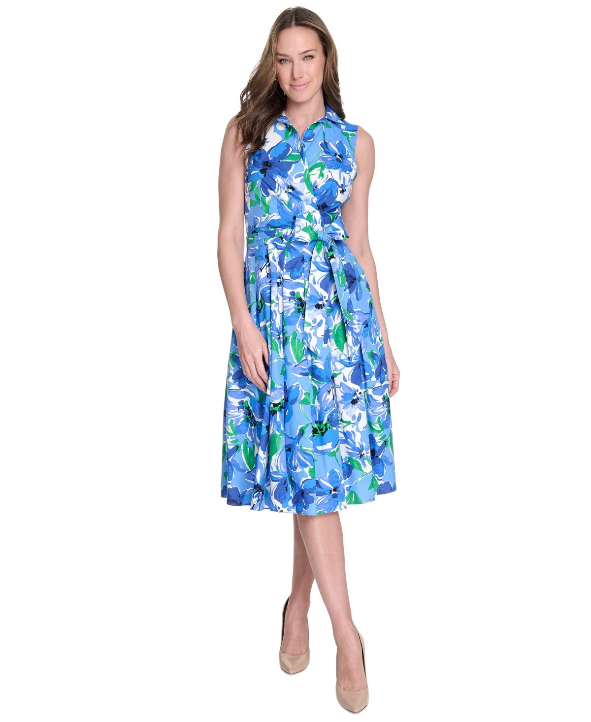 Women's Cotton Printed Tie-Waist Shirtdress - Chambray