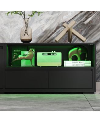 2-Door 2-Drawer MDF Retractable LED Lights & Metal Legs TV Stand