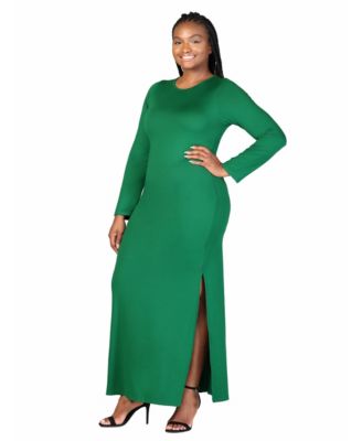 Plus Size Long Sleeve Side Slit Fitted Maxi Dress