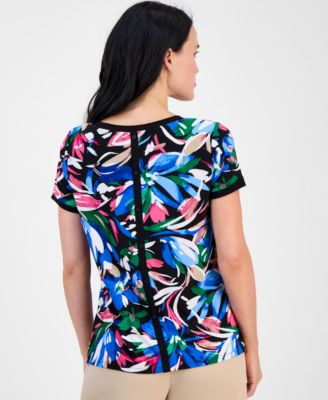 Women's Floral-Print Button-Trim Top