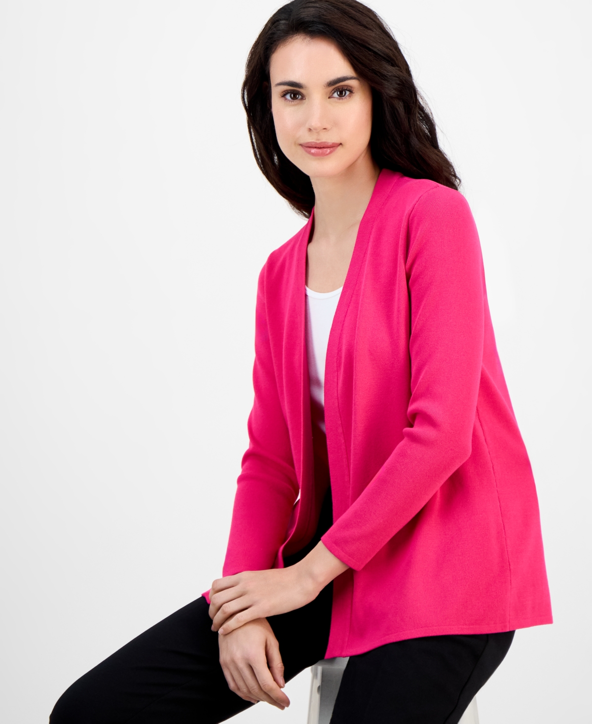 Shop Ak Anne Klein Petite Long-sleeve Open-front Cardigan
