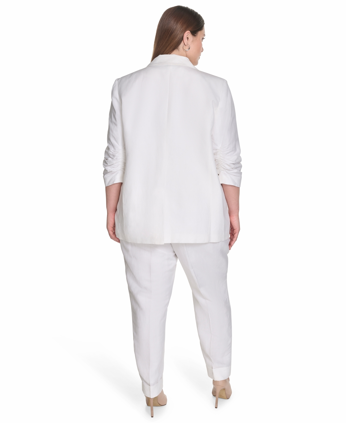 CALVIN KLEIN PLUS SIZE NOTCHED COLLAR RUCHED-SLEEVE BLAZER 